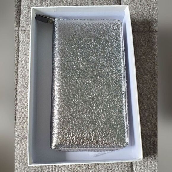 Maison Martin Margiela 11 Silver Cracked Leather Foil Travel Long Wallet Clutch - Picture 14 of 15